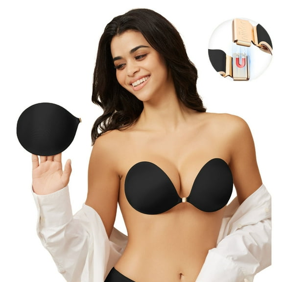 Niidor Women's Reusable Sticky Push-up Bra Backless Strapless Silicone Bra 2025 Upgraded Magnetic Clasp Bras