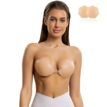 Niidor Women's Reusable Sticky Push-up Bra Backless Strapless Silicone Bra with Adhesive Nipple Covers