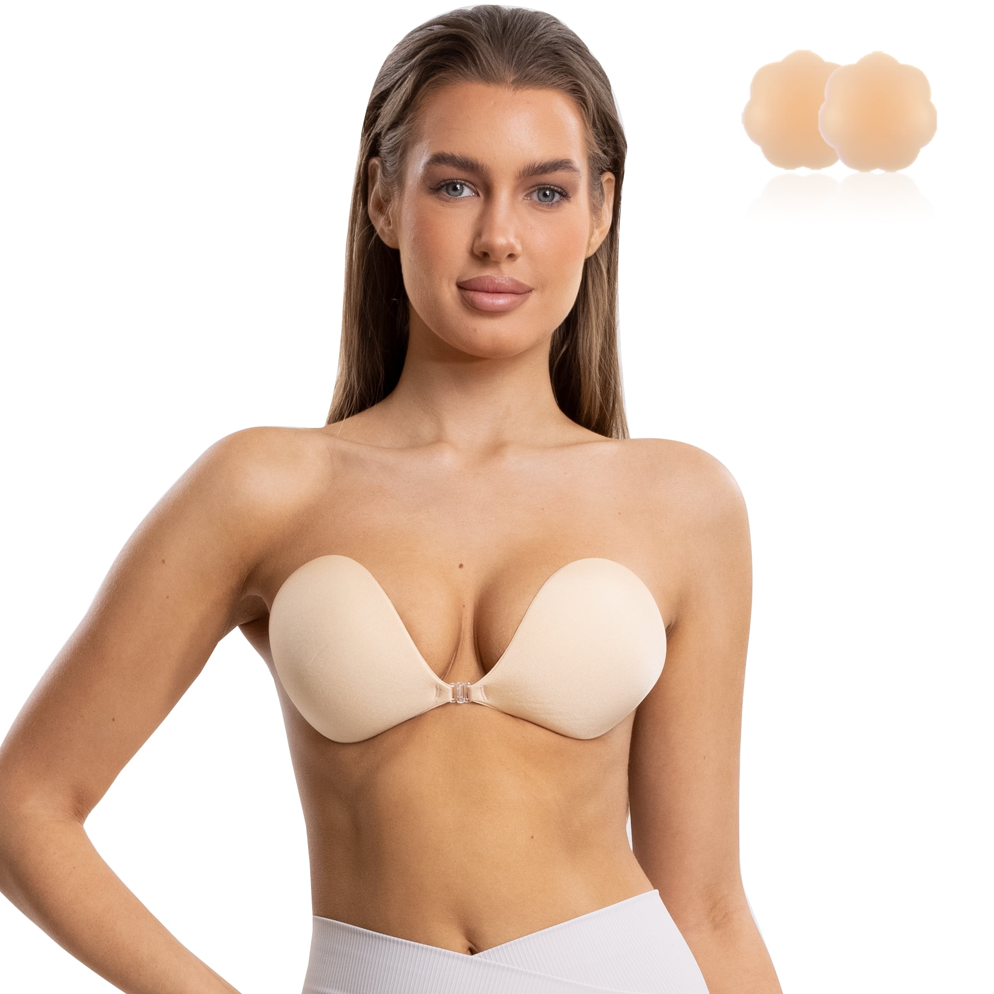 PULLIMORE 2 Pairs Women's Silicone Invisible Adhesive Bras Reusable Push Up  Gathering Sticky Bra for Backless Dress 