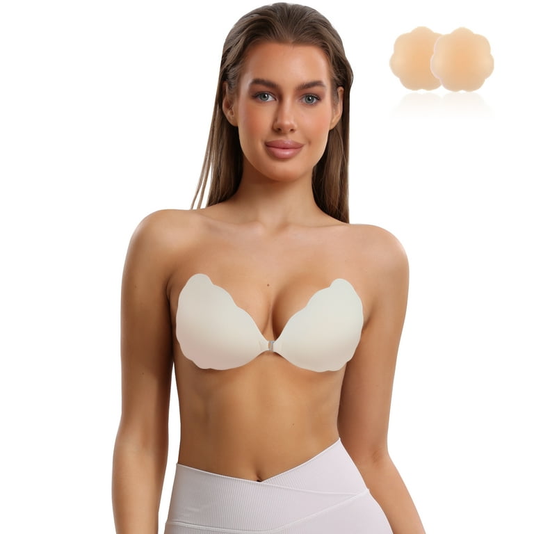 Silicone Sticky Bra for Women, Adhesive, Invisible, Strapless, Reusable,  Detachable Strap, Nipple Covers