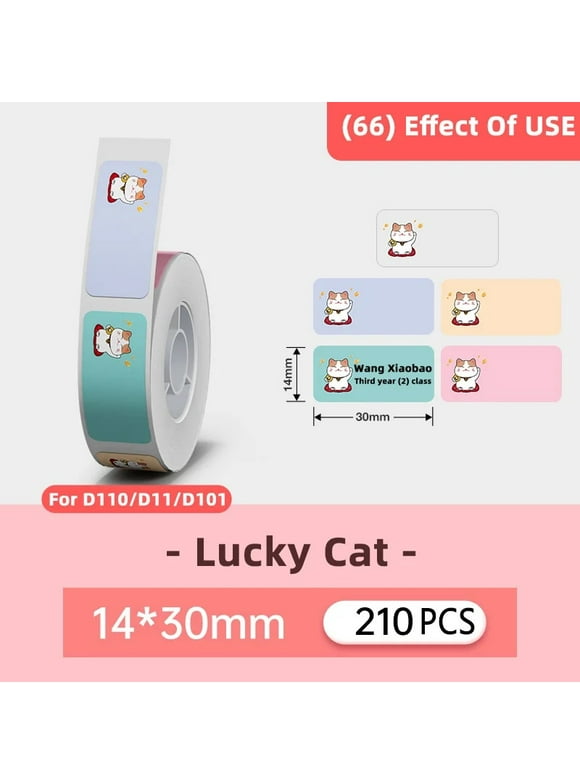 Niimbot D101 D11 D110 Color Cartoon Smart Portable Label Printer Thermal Labels Waterproof Maker Fast Printing Home Use Office 14x30mm-Lucky Cat