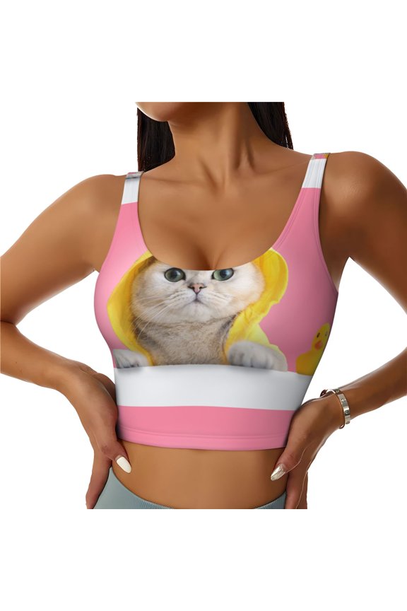 A Funny Cat Print Sports Bra for women Adjustable Straps High Support With Breast Pads Workout Tank Top-Medium
