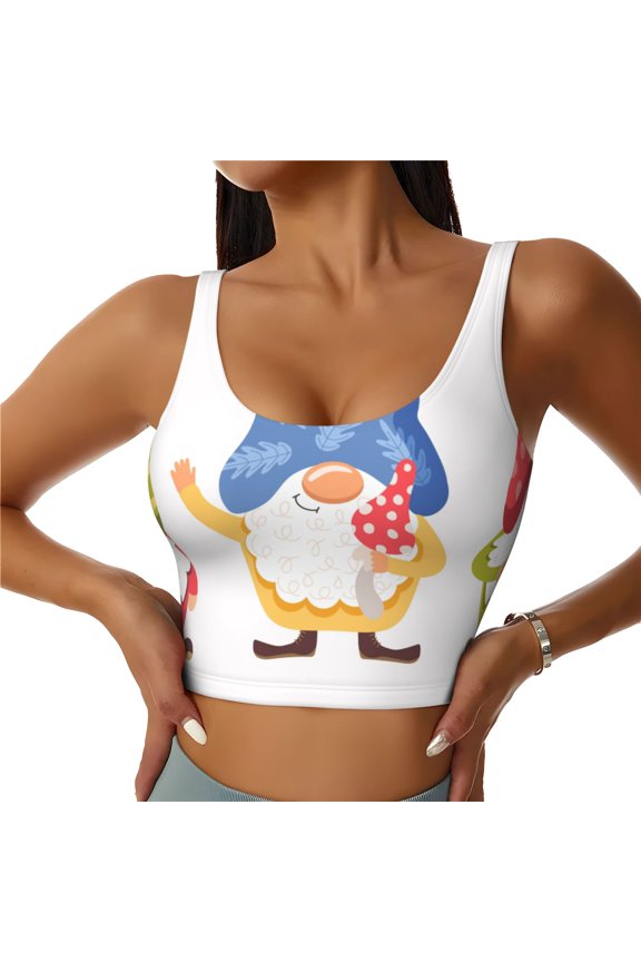 Autumn Funny Gnomes Print Sports Bra for women Adjustable Straps High Support With Breast Pads Workout Tank Top-Medium