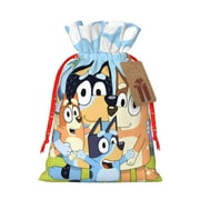 Niiseo Bluey Print Christmas Gift Bag Drawstring Burlap Bag with Tag Reusable Holiday Party Favor Sack for Gifts Candy Jewelry or Small Items-Medium
