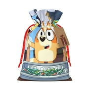 Niiseo Bluey Print Christmas Gift Bag Drawstring Burlap Bag with Tag Reusable Holiday Party Favor Sack for Gifts Candy Jewelry or Small Items-Medium