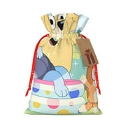 Niiseo Bluey Print Christmas Gift Bag Drawstring Burlap Bag with Tag Reusable Holiday Party Favor Sack for Gifts Candy Jewelry or Small Items-Medium