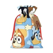 Niiseo Bluey Print Christmas Gift Bag Drawstring Burlap Bag with Tag Reusable Holiday Party Favor Sack for Gifts Candy Jewelry or Small Items-Medium