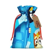 Niiseo Bluey Print Christmas Gift Bag Drawstring Burlap Bag with Tag Reusable Holiday Party Favor Sack for Gifts Candy Jewelry or Small Items-Medium
