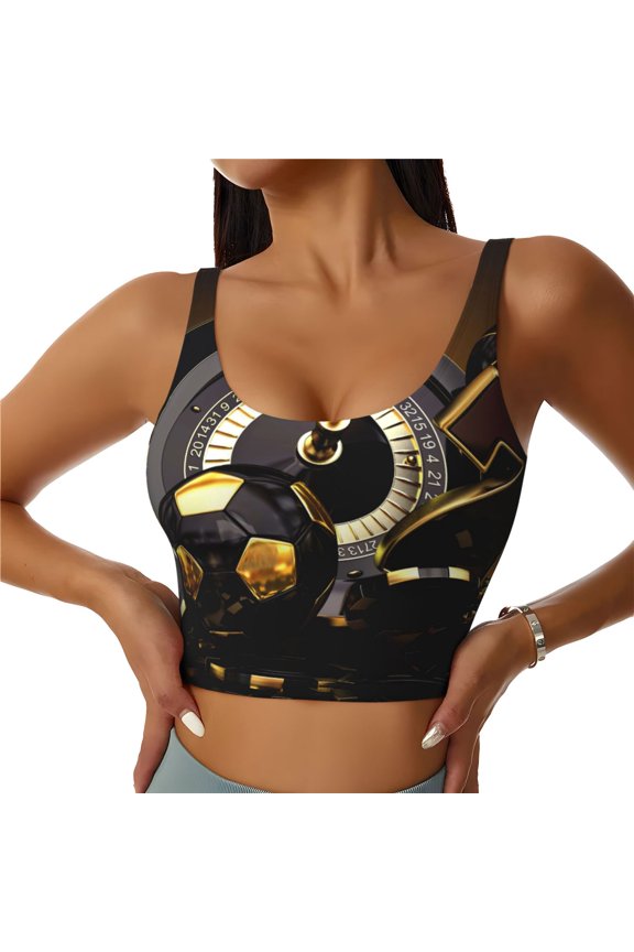 Casino Cards Print Sports Bra for women Adjustable Straps High Support With Breast Pads Workout Tank Top-Large