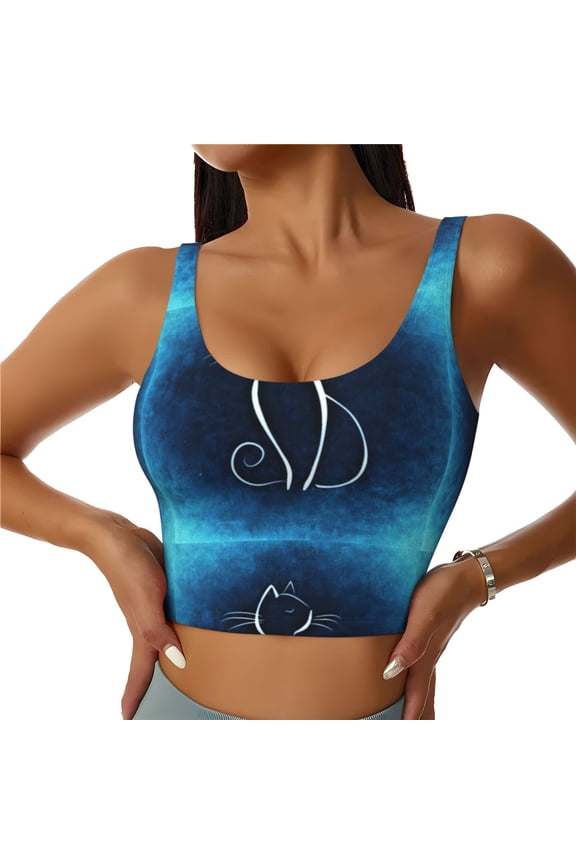 Cat Sketch Print Sports Bra for women Adjustable Straps High Support With Breast Pads Workout Tank Top-Medium