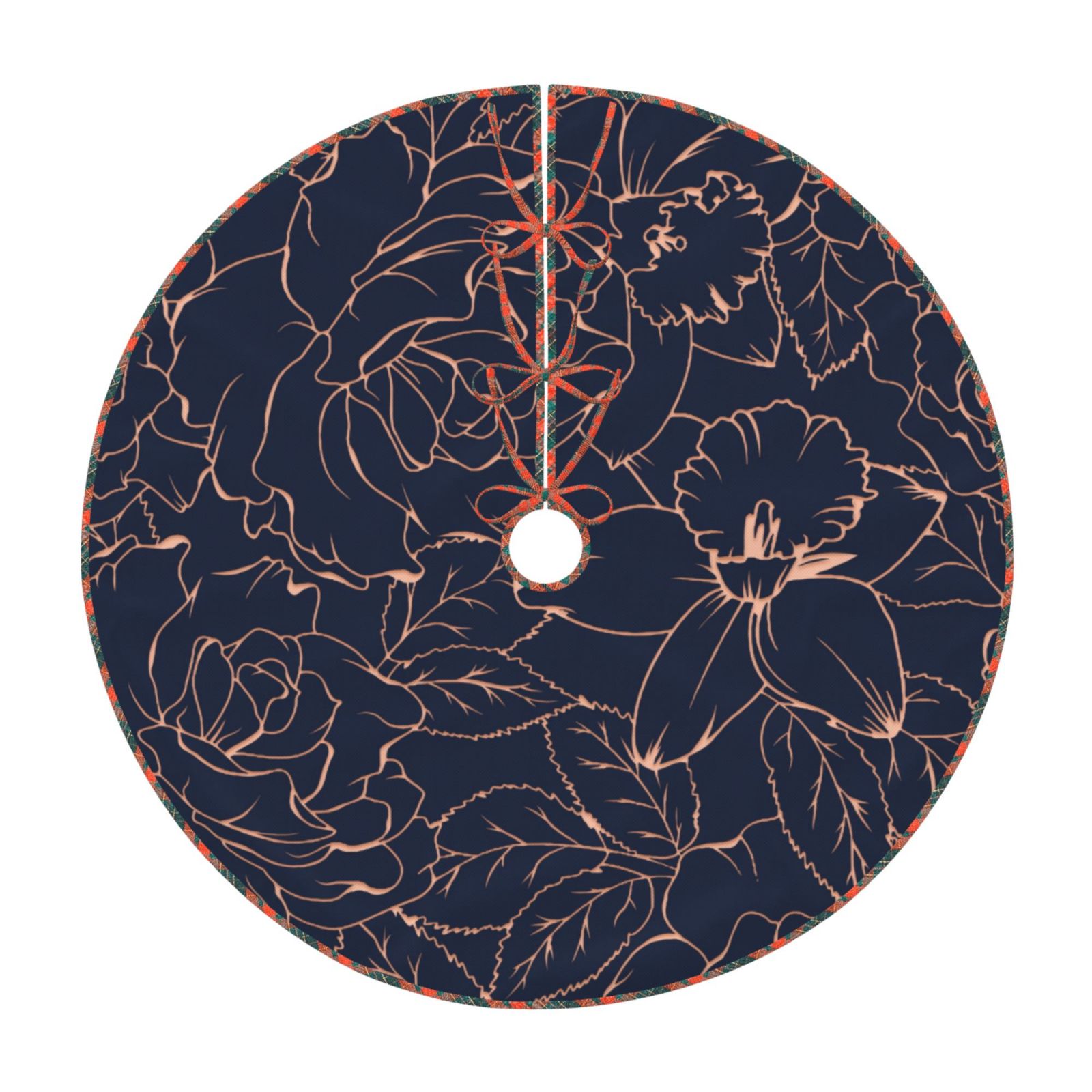 Niiseo Copper-Gold Gloss Outline Flower Print Christmas Tree Skirt ...