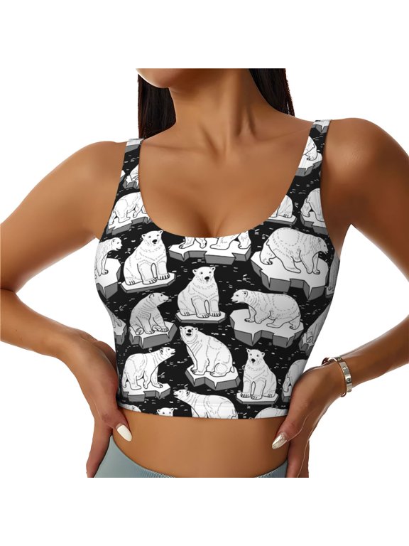 Cute Cartoon Polar Bear Print Sports Bra for women Adjustable Straps High Support With Breast Pads Workout Tank Top-Medium