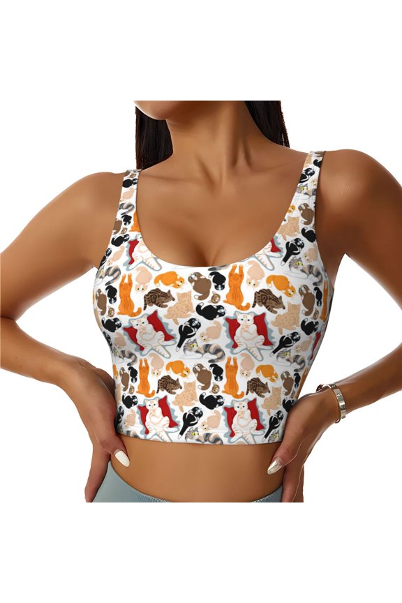 Cute Cats Print Sports Bra for women Adjustable Straps High Support With Breast Pads Workout Tank Top-Medium