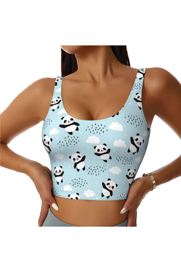 Cute Panda Bear Print Sports Bra for women Adjustable Straps High Support With Breast Pads Workout Tank Top-Medium