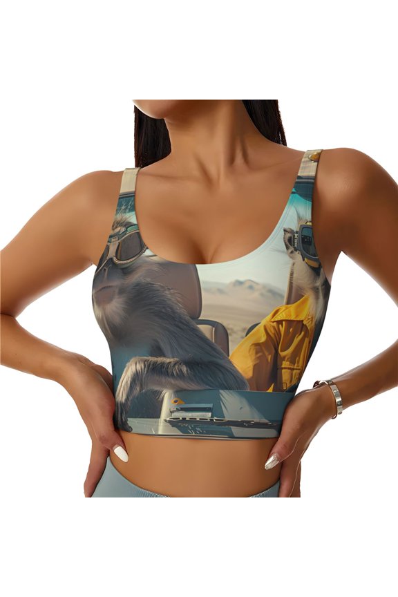 Desert Monkeys Drive Print Sports Bra for women Adjustable Straps High Support With Breast Pads Workout Tank Top-Medium