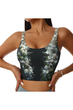 Floral Angelic White Wings Print Sports Bra for women Adjustable Straps High Support With Breast Pads Workout Tank Top-Large