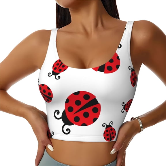 Niiseo Fly Flying Ladybug Print Sports Bra for women Adjustable Straps High Support With Breast Pads Workout Tank Top-Large