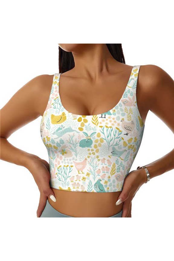 Funny Chicken Print Sports Bra for women Adjustable Straps High Support With Breast Pads Workout Tank Top-Large