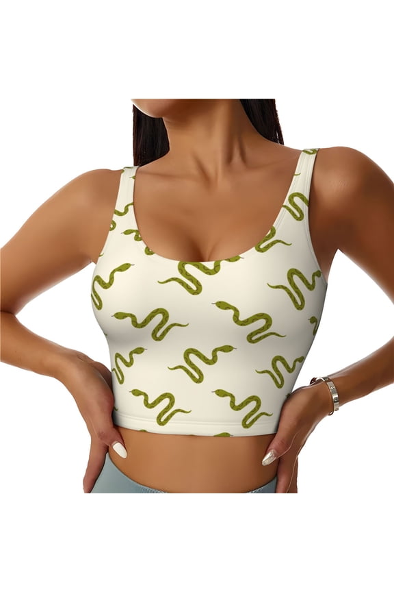 Green Snake Print Sports Bra for women Adjustable Straps High Support With Breast Pads Workout Tank Top-Medium