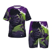 NIISEO Hulk (2) Print Short-Sleeved Pajama Set for Kids Boys Girls Soft Lightweight Loungewear Elastic Waist Sleepwear Outfit with Pockets-Small