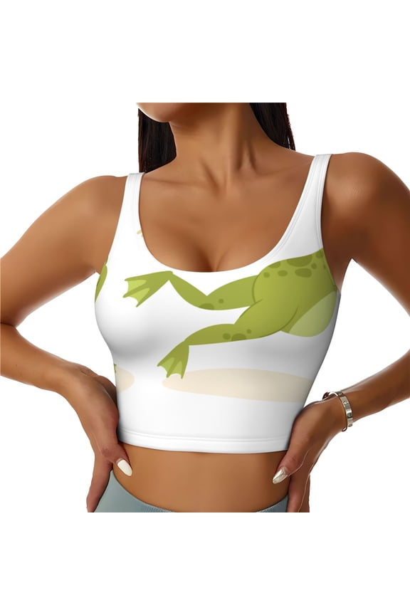 Hunting Frog Print Sports Bra for women Adjustable Straps High Support With Breast Pads Workout Tank Top-Large