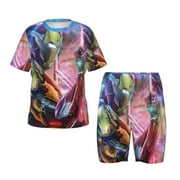 NIISEO Iron Man (5) Print Short-Sleeved Pajama Set for Kids Boys Girls Soft Lightweight Loungewear Elastic Waist Sleepwear Outfit with Pockets-Small