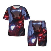NIISEO Iron Man (6) Print Short-Sleeved Pajama Set for Kids Boys Girls Soft Lightweight Loungewear Elastic Waist Sleepwear Outfit with Pockets-Small