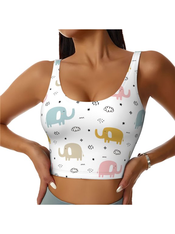 Little Elephant Print Sports Bra for women Adjustable Straps High Support With Breast Pads Workout Tank Top-Medium