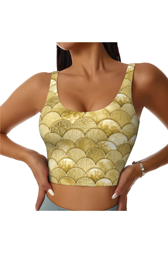 Mermaid Fish Scale Print Sports Bra for women Adjustable Straps High Support With Breast Pads Workout Tank Top-Medium