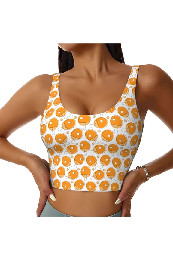 Ping-Pong Table Tennis Racket Print Sports Bra for women Adjustable Straps High Support With Breast Pads Workout Tank Top-Large