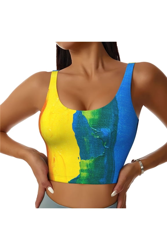 Rainbow Colored Print Sports Bra for women Adjustable Straps High Support With Breast Pads Workout Tank Top-Large