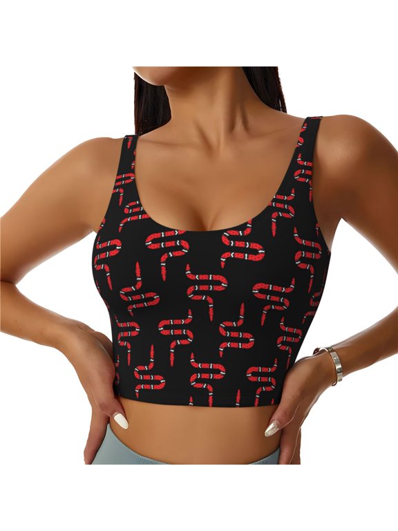 Red Snake Print Sports Bra for women Adjustable Straps High Support With Breast Pads Workout Tank Top-Medium