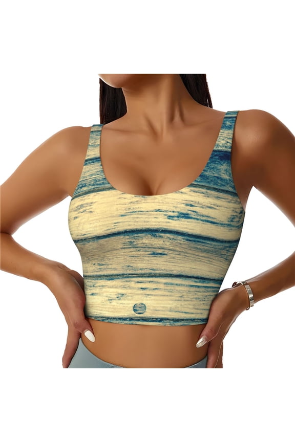 Retro Wooden Print Sports Bra for women Adjustable Straps High Support With Breast Pads Workout Tank Top-Medium