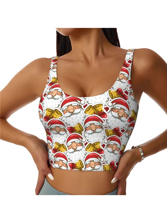 Santa Claus bells Print Sports Bra for women Adjustable Straps High Support With Breast Pads Workout Tank Top-Medium