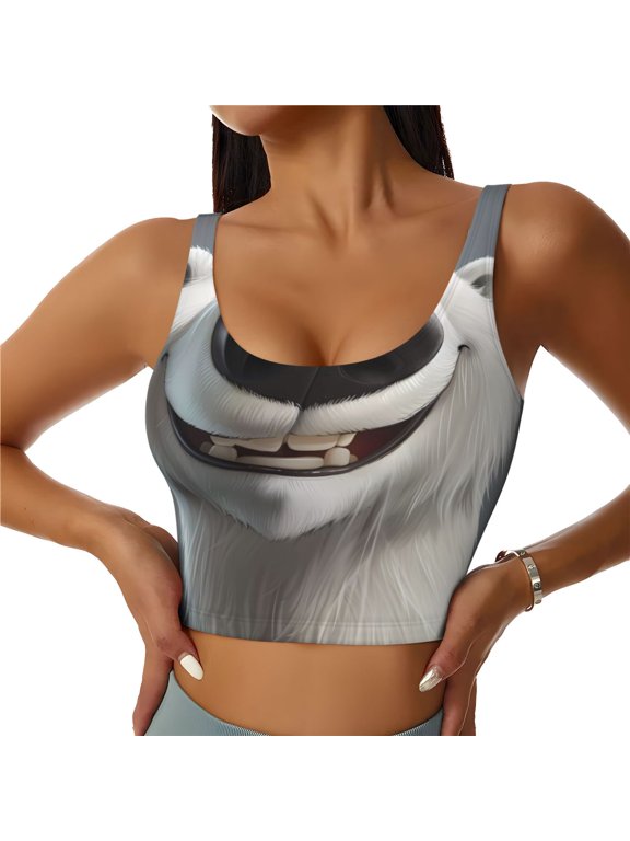 Smiling Polar Bear Print Sports Bra for women Adjustable Straps High Support With Breast Pads Workout Tank Top-Large