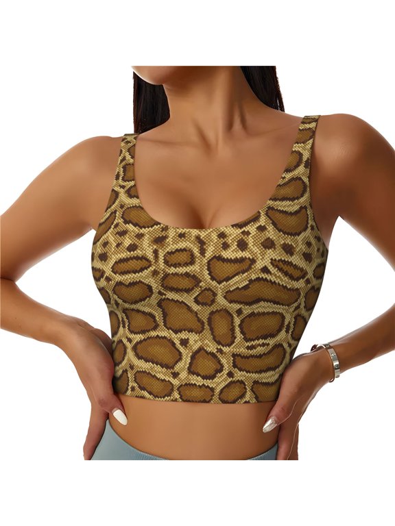 Snake Skin Print Sports Bra for women Adjustable Straps High Support With Breast Pads Workout Tank Top-Large