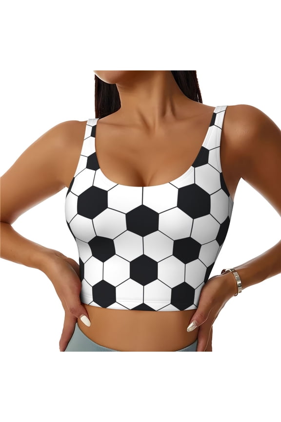 Soccer Ball Print Sports Bra for women Adjustable Straps High Support With Breast Pads Workout Tank Top-Medium