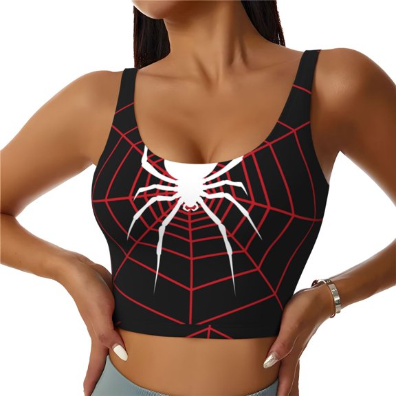 Niiseo Spider On The Web Print Sports Bra for women Adjustable Straps High Support With Breast Pads Workout Tank Top-Large