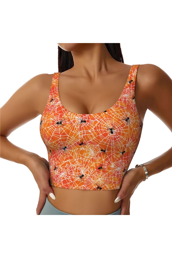 Spider Print Sports Bra for women Adjustable Straps High Support With Breast Pads Workout Tank Top-Large