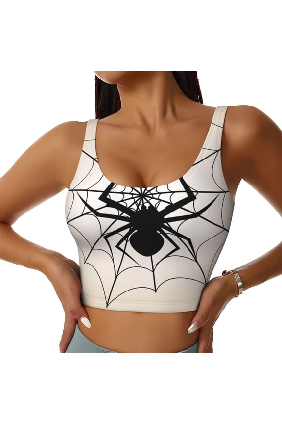 Spiders On The Web 1 Print Sports Bra for women Adjustable Straps High Support With Breast Pads Workout Tank Top-Large