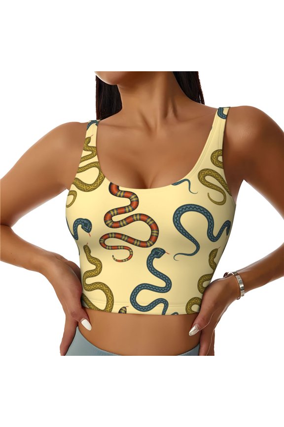 Various Snake Print Sports Bra for women Adjustable Straps High Support With Breast Pads Workout Tank Top-Large
