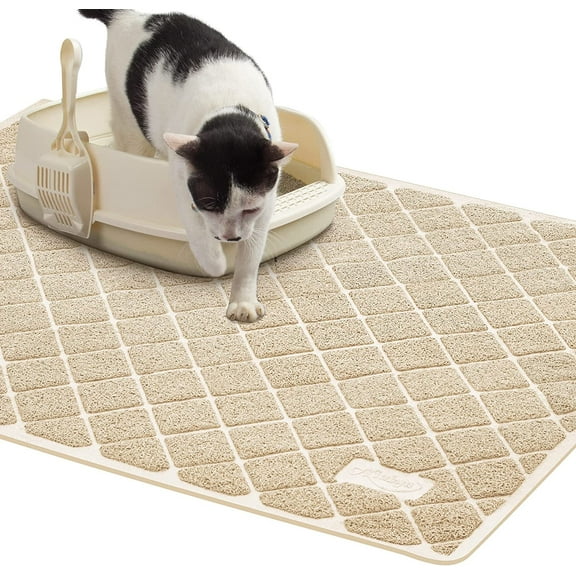 Niiubya Cat Litter Mat, Water Resistant, Traps Mess, Easy Clean, 35 x 23,Beige