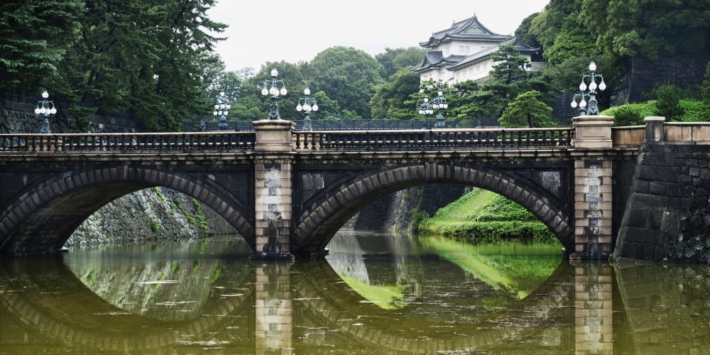 Nijubashi Bridge At Imperial Palace Tokyo Japan Canvas Art - Keith Levit Design Pics (22 x 11)