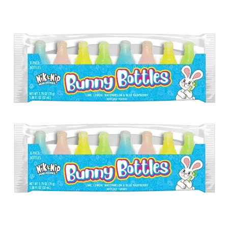 Nik-L-Nip Bunny Bottle Candy, Mini Drinks Assorted Flavors, 8 Count, 2 Pack