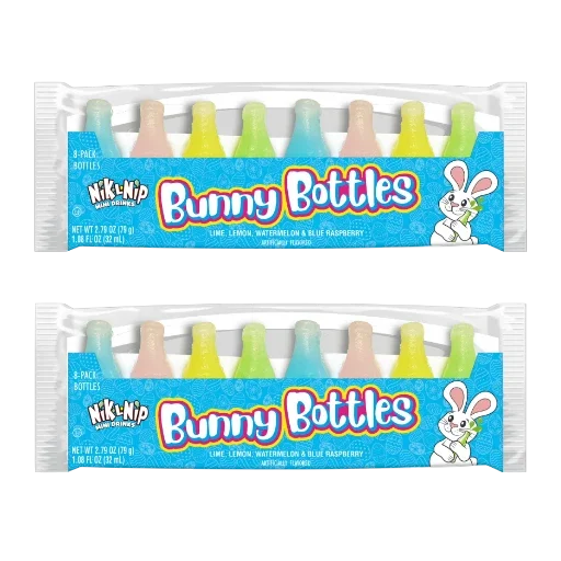 Nik-L-Nip Bunny Bottle Candy, Mini Drinks Assorted Flavors, 8 Count, 2 Pack