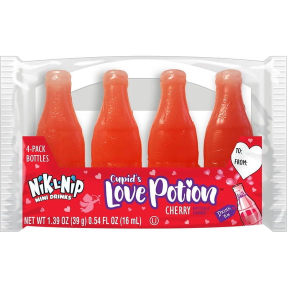 Nik-L-Nip Cupid's Love Potion Valentine's Day Cherry Liquid Candy Bottles 4 Count 1.39 Oz