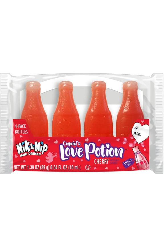 Cupid's Love Potion Valentine's Day Cherry Liquid Candy Bottles 4 Count 1.39 Oz