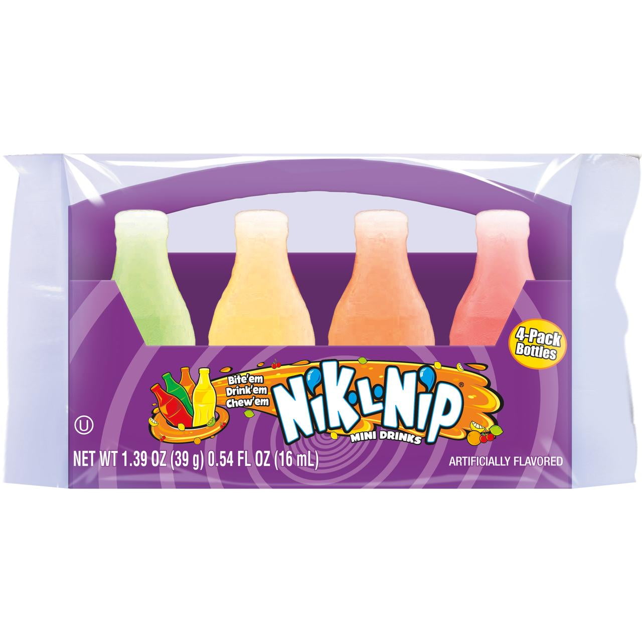 Nik-L-Nip Mini Drinks Wax Bottles 4-Pack, 1.39 oz. Peanut Free, Gluten Free
