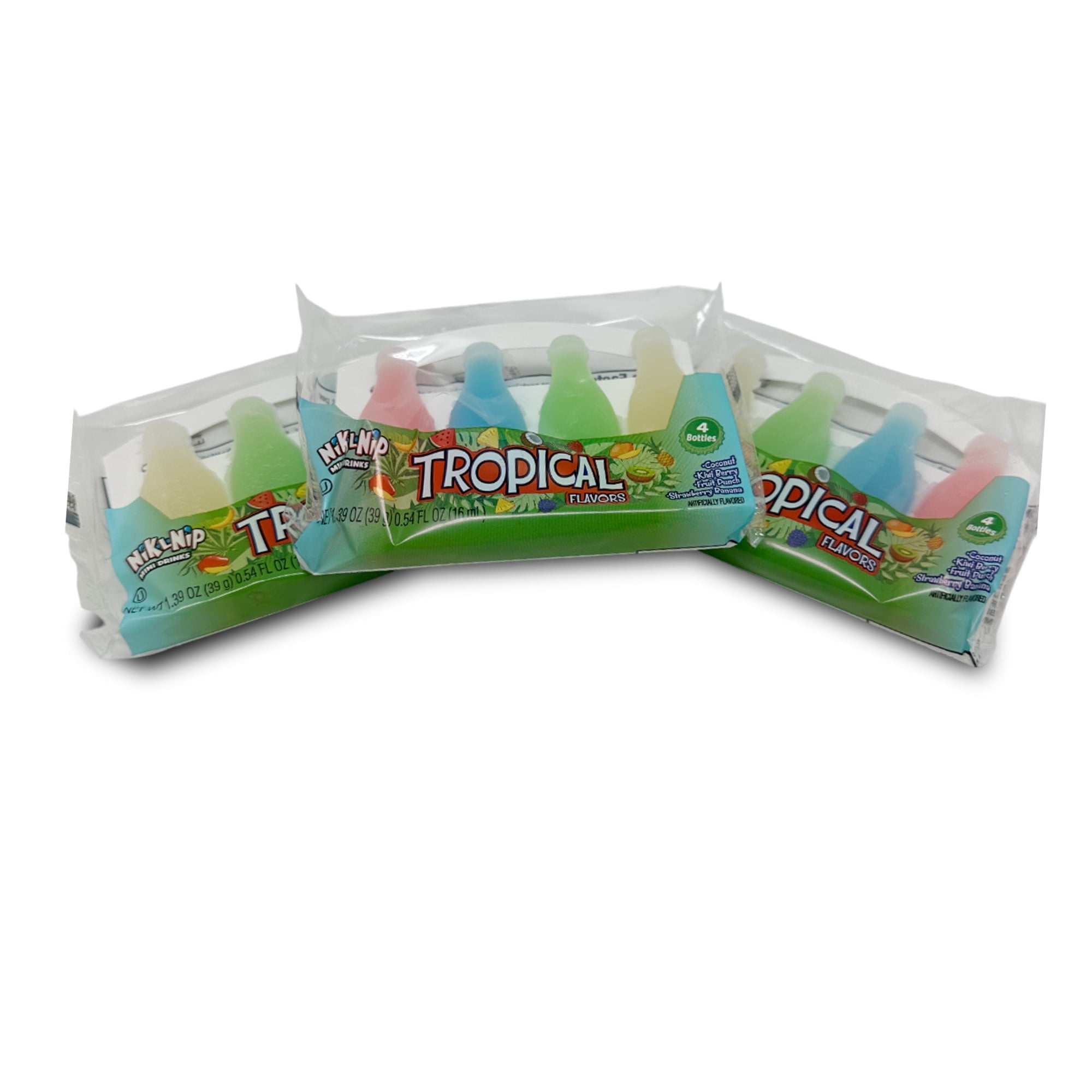 Nik-L-Nip Tropical Flavors Wax Bottles Candy – 3 Pack (4ct, 1.39