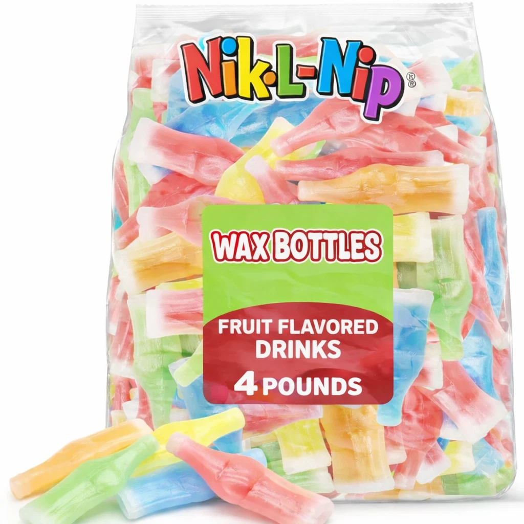 Nik-L-Nip Wax Bottles, Fruit Flavored Drinks, Individually Wrapped, Bulk Nostalgia Candy (4 Pounds)